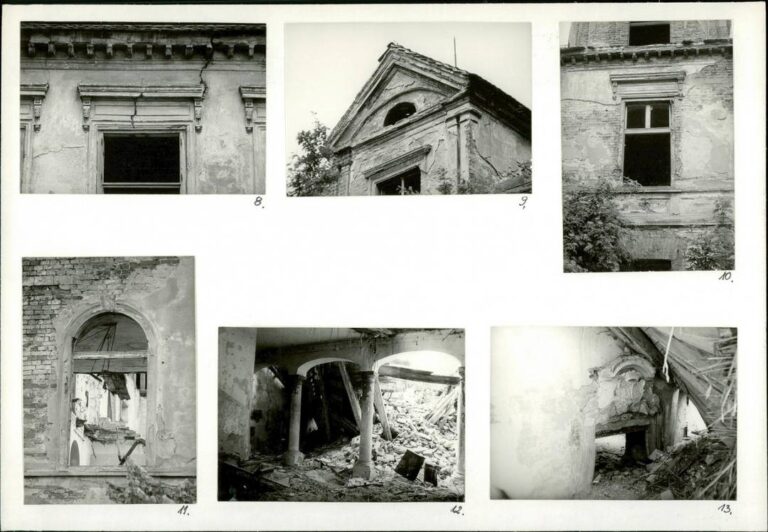 Dach pałacu w Mienicach zdjęcia z 1992 roku