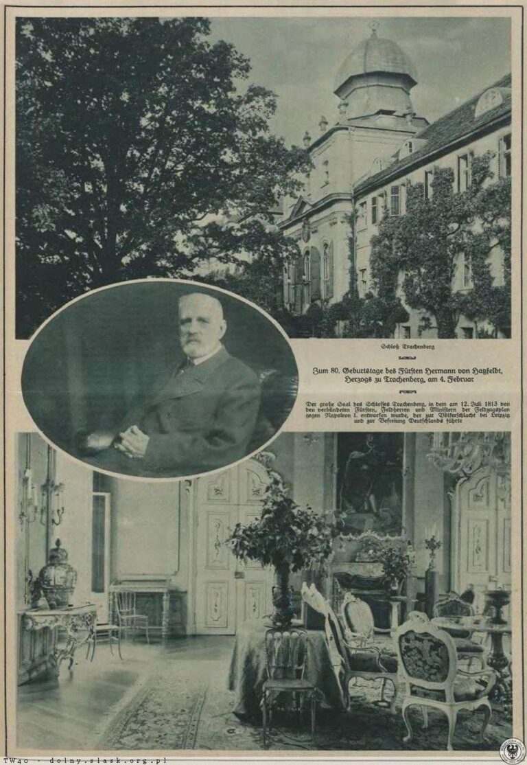 Wycinek z gazety prezentujący ówczesnego właściciela pałacu w Żmigrodzie Wycinek z gazety prezentujący ówczesnego właściciela pałacu w Żmigrodzie