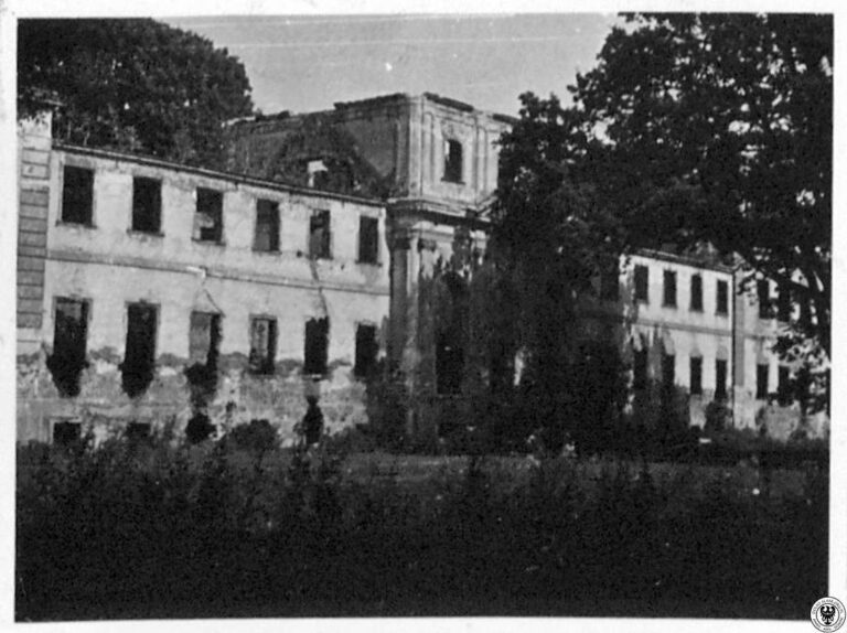 Tylna fasada pałacu w Żmigrodzie, rok 1965 Tylna fasada pałacu w Żmigrodzie, rok 1965